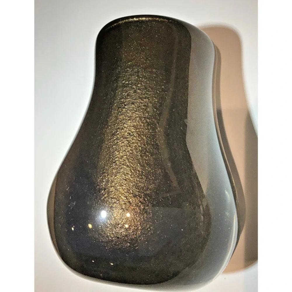 Hand Blown Art Glass Vase Amber Brown Gold Fleck Heavy Murano Style 6”
